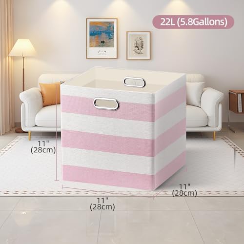 11 x 11 x 11 Inch Linen Stripe Storage Cubes for Home Organizing, Pack of 4 - Image 2
