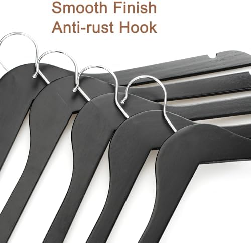 TOPIA HANGER Wooden Hangers 30 Pack, 0.28-inch Slim & Durable Clothes Hangers Space Saving, Black Wood Hanger with 360°Swivel Hook and Non-Slip Shoulder Notches for Coat,Shirts, Camisoles, CT51B - Image 4