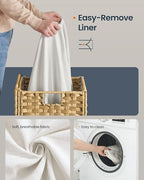 SONGMICS HOME Laundry Hamper with Lid, Clothes Basket with Removable Liner and Handles, 23.8 Gallon, Foldable Narrow Laundry Organizer for Bathroom, Bedroom, Light Brown - Image 4