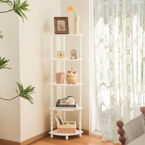 MaxSmeo Corner Bookshelf, 5-Tier Corner Shelf Stand, Modern Corner Plant Shelves with Storage, for Bedroom, Bathroom, Kitchen, Living Room (White) - Image 2