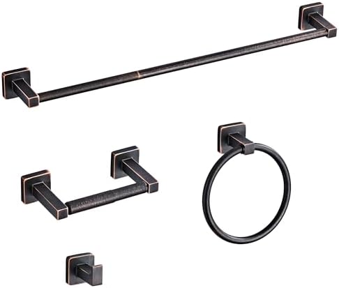 Bathroom Hardware Set 4 Pieces,Oil Rubbed Bronze Bathroom Accessories Set Stainless Steel Wall Mounted, Hand Towel Bar, Towel Ring, Robe Towel Hooks,Toilet Paper Holder,Towel Bar Set, 23.6 Inch by bluebyrne