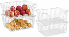 Stackable Wire Metal Baskets Large Capacity Kitchen Freezer Bins for Pantry Cabinet Fruit Vegetable Snacks Organization, White, Set of 4 by blitzlabs