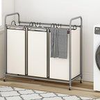 LINZINAR 3 Section Laundry Hamper, Beige Laundry Basket 135L Laundry Sorter - Image 4
