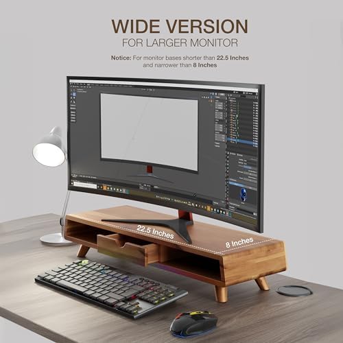 Tinamo Acacia Monitor Stand with Drawer, Multi-Purpose Storage (Patented) - Image 3