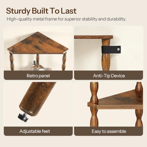 HOOBRO Corner Shelf, 5-Tier Wooden Corner Bookshelf for Small Space, Stylish Corner Storage Display Shelves for Living Room, Kitchen, Office Rustic Brown FG195CJ01 - Image 7