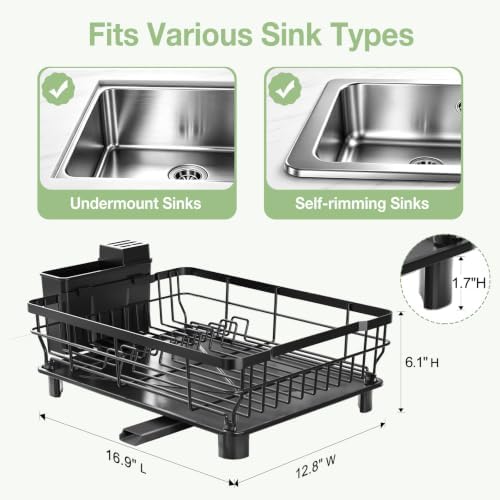 Hiviweer Dish Drying Rack for Kitchen Counter,16.9"L x 12.8"W x 6.1"H,Black - Image 5