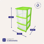 HOMZ Drawer Tower, 3-Tier Storage Cart with Removable Wheels, Bold Lime - Image 2