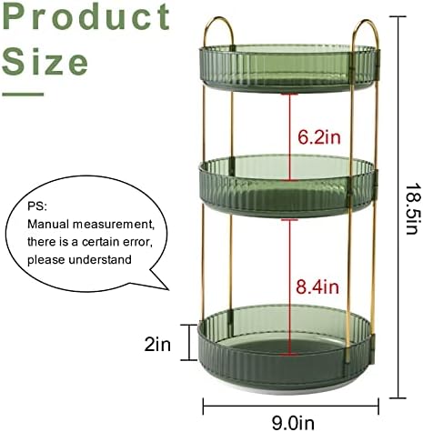 INVSSENE 360° Rotating Makeup Organizer, Bathroom Make Up Spinning Holder Rack, Large Capacity Cosmetics Storage Vanity Shelf Countertop, Fits Cosmetics, Perfume, Skincare(3 Tiers, Green) - Image 3