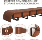 Coat Rack Wall Mount with Shelf Entryway Shelf Modern Key Holder Hanger Wall Shelves with Hidden Hooks for Hanging Towels Coats Hats Bags for Hallway Bathroom Bedroom(Walnut Color, 4 Hooks) - Image 5