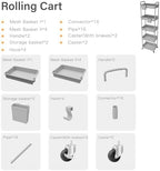 5 Tier Rolling Utility Cart with Handle,REBECAT Utility Cart Made of Multifunctional Storage Organizer Tool for Kitchen,Bathroom,Living Room,Office(Gray) - Image 5