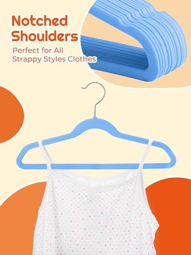 HOUSE DAY 14 Inch Kids Velvet Hangers 50 Pack, Durable Big Kid Hanger Blue - Image 6