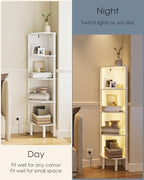 Corner Shelf Stand, 5 Tier Corner Bookshelf with Led Light,Corner Furniture for Bedroom Display Corner Shelf for Small Space,Wood Shelves with Storage Rack for Living Room,Office,White - Image 4