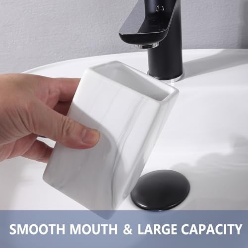 Marble Square Toothbrush Holders - Ceramic Tooth Brushing Holders, Toothbrush Cup, Toothpaste Organizer for Bathroom Countertop, Makeup Brush Holder, Pen Holder for Home Desktop Storage - Image 3