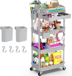 Goovilla 4 Tier Rolling Utility Cart Organizer with Removable Drawer, Grey by Goovilla