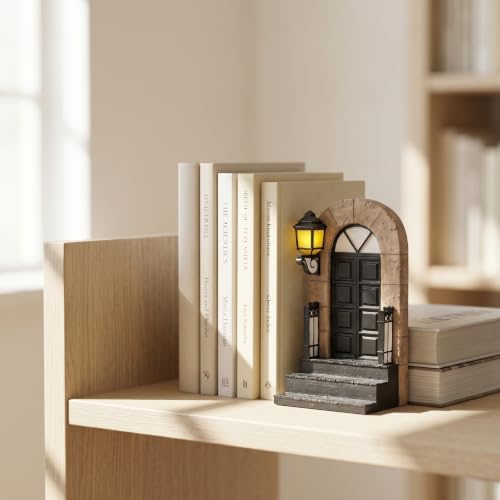 1 Pcs Decorative Bookend with Lighted Lantern, Vintage Resin Book End for Shelves, Unique Book End Weighted Rustic Book Holder for Home, Office and Library Decor (A) - Image 6