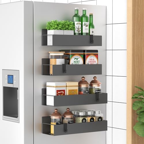 HuggieGems Metal Magnetic Spice Rack for Refrigerator Dark Gray, 4 Pack by HuggieGems