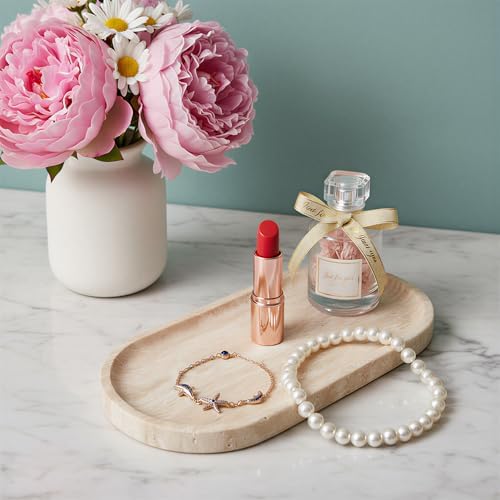 Travertine Vanity Tray for Bathroom Counter, 10"x5" Natural Marble Tray, Hand Polished, Perfume Organizer with Non-Slip Base, Candles, Stone Jewelry Dish (Travertine Beige, 9.8X4.7) - Image 6