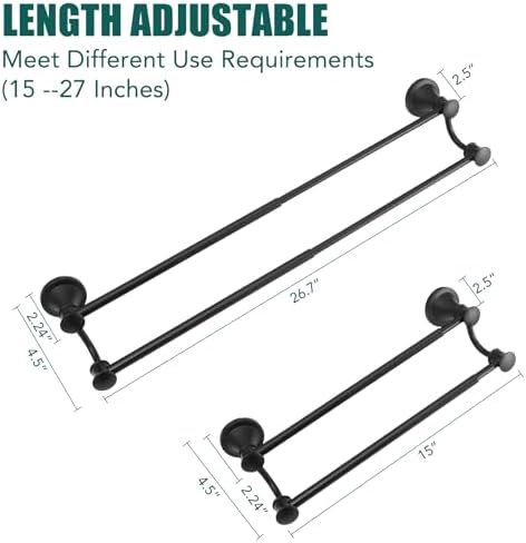 Hoimpro Double Towel Bar Towel Rack for Bathroom Holder Wall Mounted Black - Image 4