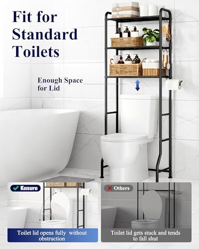 Kitsure Over Toilet Storage Rack, 63.2" H Space-Saving, Holder & Hooks - Image 6