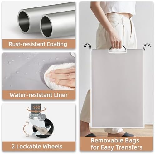 STORAGE MANIAC 4 Section Laundry Sorter, Laundry Hamper with Wheels, Gray - Image 4