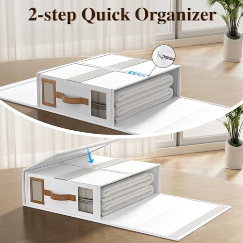 4 Pack Foldable Bed Sheets Set Organizers and Storage(King & Queen Size),Linen Fabric Closet Organizers with Window,Folding Bedding Storage Box for Bedsheets and Pillow Cube Organizer-White - Image 6