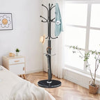 ZOZOE Metal Coat Rack Stand, Modern Coat Rack Freestanding with Natural Marble Base, Sturdy Coat Racks with 12 Hooks & Umbrella Holder,Black Coat Tree Hanger Stand for Bags,Hats,Entryway,Office - Image 6