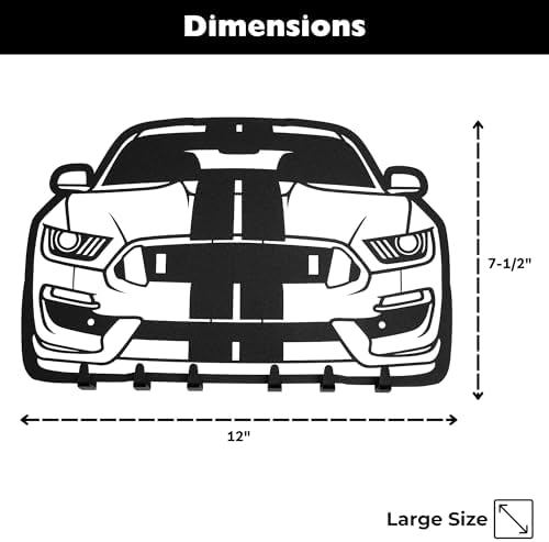 MOOH Key Holder for Wall - Metal Automotive Key Holder With 6 Hooks - Unique Car Gift for Men, Women, Car Lovers & Enthusiasts - Cool Man Cave Decor (Ford Mustang 2021, Black) - Image 7
