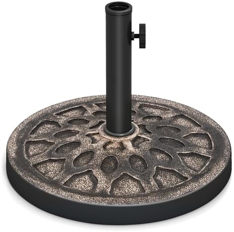 Tangkula 30 lbs Heavy Duty Umbrella Base, Round Parasol Holder with Adjustable Knob for Φ1.5-Φ1.9 Pole, Resin Umbrella Stand with Decorative Pattern, Easy Setup by TANGKULA