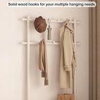 AQIMUELE Coat Rack with Shoe Storage, Wooden Hall Tree with Bench, 11 Hooks and 2-Tier Storage Shelves, 3-in-1, Entryway Bench with Coat Rack (31.5"-White) - Image 5