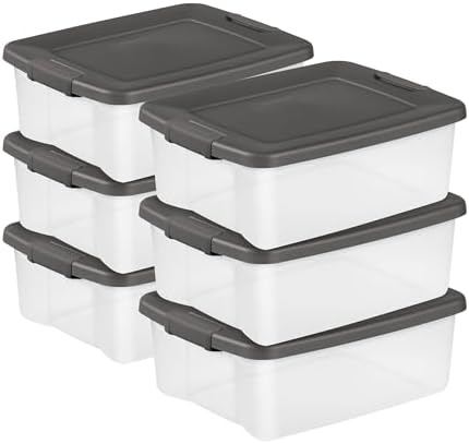 Sterilite ShelfTote, Clear Plastic Storage Bins, 25 Quart, 6-Pack by Sterilite