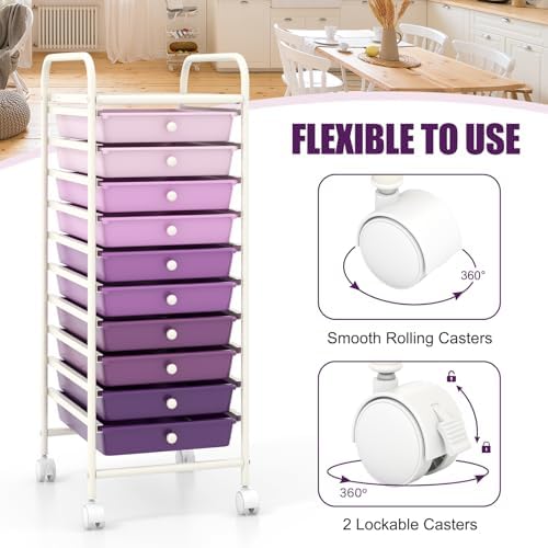 COSTWAY 10-Drawer Rolling Storage Cart, Utility Mobile Trolley - Image 5