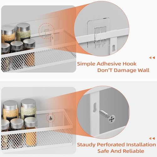 Spice Rack Wall Mounted, 4 Pack Pantry Door Organizer & Hanging Storage Baskets Organizer Wall Mount, Large Capacity Metal Spice Shelf for Kitchen Cabinet, Bathroom, Shower, Home Decor, Modern Design - Image 3