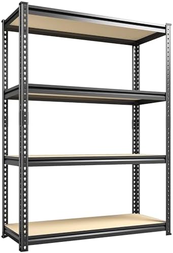 REIBII Storage Shelves Adjustable Metal Shelving 1600LBS Garage Shelves Industrial Metal Shelves 4 Tier Garage Shelving for Warehouse Basement Kitchen Pantry Closet, 11.8" D x 23.6" W x 56.7" H by REIBII