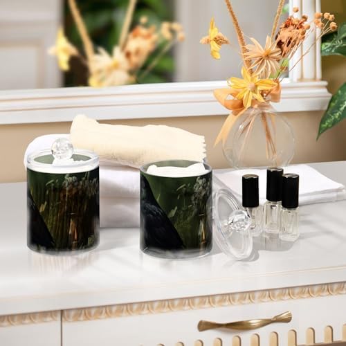 Qtip Cotton Ball Holder Dispenser with Lid, Raven Book Flower Print Plastic Jars Bathroom Canisters Storage Organizer 4 Pack - Image 7