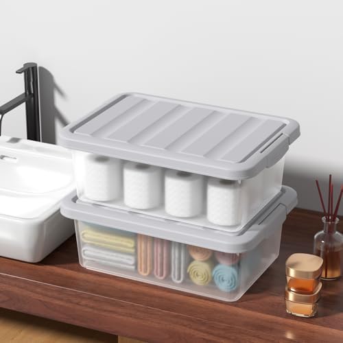 2 Pack Storage Bins with Lids, Stackable Plastic Containers, 14 Qt - Image 4