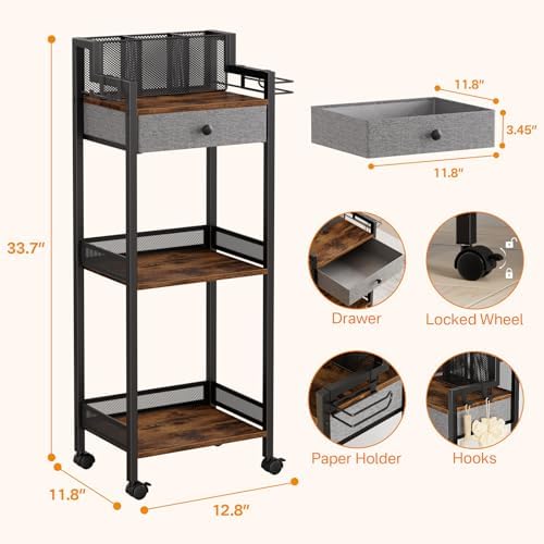 Bathroom Stand, Makeup Cart with Drawer for Cosmetic and Skincare - Image 4