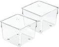 iDesign Linus Plastic Kitchen Drawer Organizer for Silverware, Spatulas, Cutlery, Gadgets, Office Supplies, Cosmetics, 4" x 4" x 3", Set of 2, Clear by iDesign
