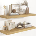 36 Inch Long Floating Shelves for Wall, 9.3 Inch Deep Floating Shelf with Heavy-Duty Bracket, 2 Pack Long Shelves for Bathroom, Living Room, Bedroom, Wall Mounted Storage Shelf for Books Decor, Oak by FunMemories