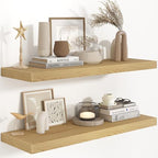 36 Inch Long Floating Shelves for Wall, 9.3 Inch Deep Floating Shelf with Heavy-Duty Bracket, 2 Pack Long Shelves for Bathroom, Living Room, Bedroom, Wall Mounted Storage Shelf for Books Decor, Oak by FunMemories