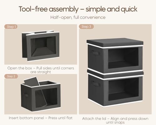 Homsorout Collapsible Storage Bins with Lids - Stackable Storage Containers with Window, 3 Pack Fabric Bins for Closet, Home & Office Organization Baskets, Dark Gray, 14.9" x 9.8" x 9.8" - Image 7