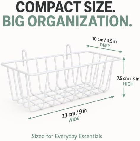 10 Pack Wall Grid Panel Hanging Wire Basket, Metal Wall Storage and Display Basket, Grid Wall Storage Basket for Kitchen, Home Decor Supplies - White (9x3.9x3in) - Image 2