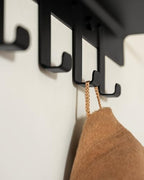 Kazai. Coat Rack Wall Mount with Shelf 'Holmsen' | Coat Rack with Shelf for Storage and Display | Wall Hooks for Hanging Clothes and Purses | Modern Entryway Hangers in Metal | Black - Image 2
