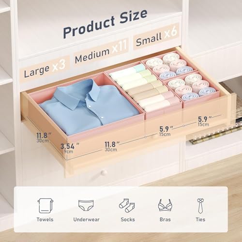 DIMJ Drawer Organizer Clothes, 20 Pack Dresser Organizer, Foldable Closet Organizers and Storage, Fabric Dresser Bins, Drawer Dividers for Nursery, Baby Clothes, Underwears, Sock (Pink) - Image 2