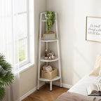 Hoctieon Corner Shelf, 4-Tier Corner Bookshelf, Rustic Corner Ladder Shelf, Industrial Display Shelf for Living Room, Kitchen, Home Office, Balcony, Small Space, Metal Frame, White - Image 5