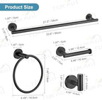 TQKAG Matte Black Bathroom Hardware Set 5 Pieces, SUS304 Stainless Steel Towel Bar Set Round Bathroom Towel Rack Set Wall Mounted - Image 6