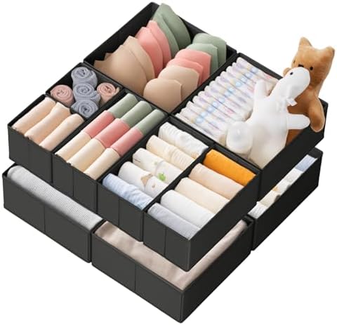 Criusia Drawer Organizer Clothes, 10 Pack Dresser Organizer for Baby Clothes, Underwear, Sock- Foldable Closet Organization and Storage Dividers Bins for Nursery, Bedroom (Black) by Criusia