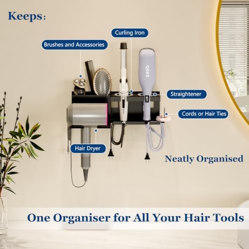 Qeke Hair Dryer Holder Wall Mounted, Blow Dryer Holder, Black - Image 2
