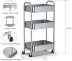 MAX Houser 3-Tier Rolling Utility Cart with Caster Wheels, Silvery-Grey - Image 2