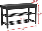 Finnhomy Entryway Shoe Rack with Cushioned Seat, Shoe Bench for Entry, 2 Shelves Storage Bench w/Faux Leather Top Bed Bench, Black - Image 2