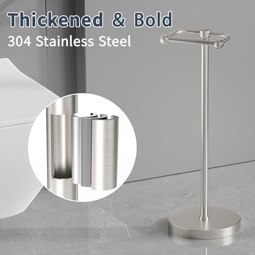 RARXTR Toilet Paper Holder Stand, Post Pivoting Design Free Standing Toilet Paper Holder, SUS304 Stainless Steel Toilet Paper Roll Holder, Heavy Stable Base (Brushed Nickel) - Image 5